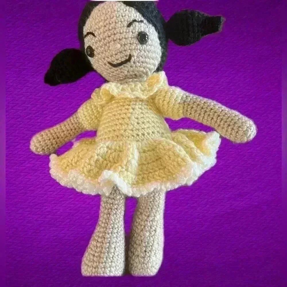 Doll Plush Stuffed Toy Handmade Crochet Plushie Yellow And Black